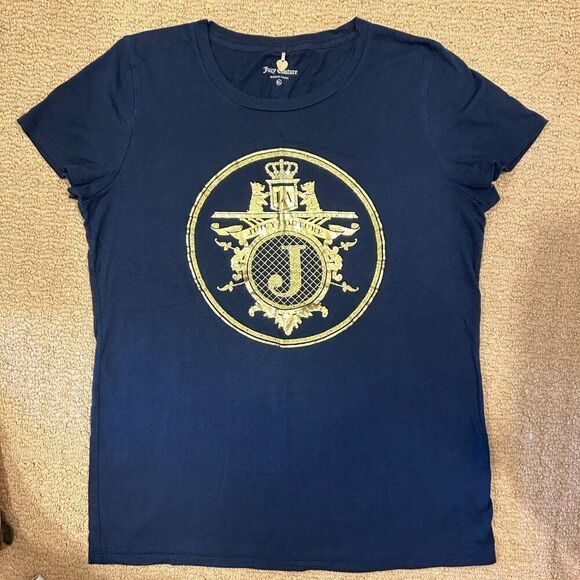 AUTHENTIC JUICY COUTURE GOLD NAVY GRAPHIC TEE - Picture 4 of 9